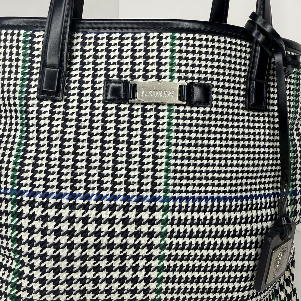 Vintage Lauren Ralph Lauren Houndstooth Mini Tote Bag Black/White Purse Handbag - Picture 2 of 11